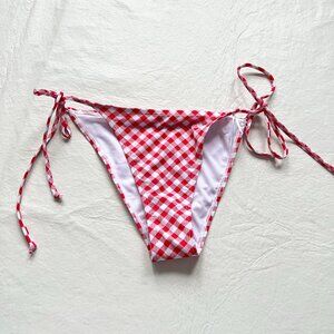 Betty Jade bikini bottoms Large red white gingham side tie plaid swimsuit string